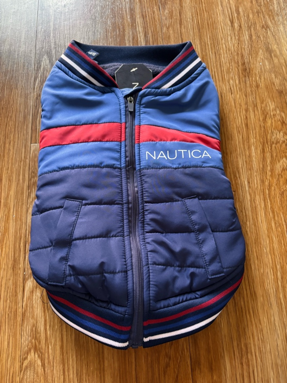 Nautica dog' Navy & Blue Puffer Jacket with Red Stripe